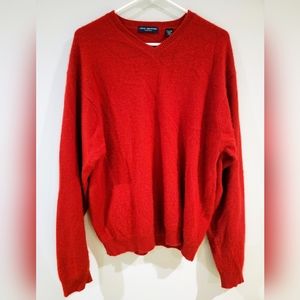 Mens John Ashford Red V Neck 100% Cashmere Sweater XL